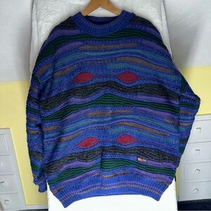 COOGI Style Vintage Wool Mohair 3D Knit Multi Sweater Textured Biggie Cosby Crew